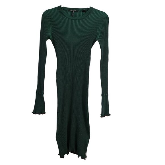 Scotch & Soda Dress Medium Green Midi Bodycon Ribbed Knit Stretch Long Sleeve - Picture 2 of 14